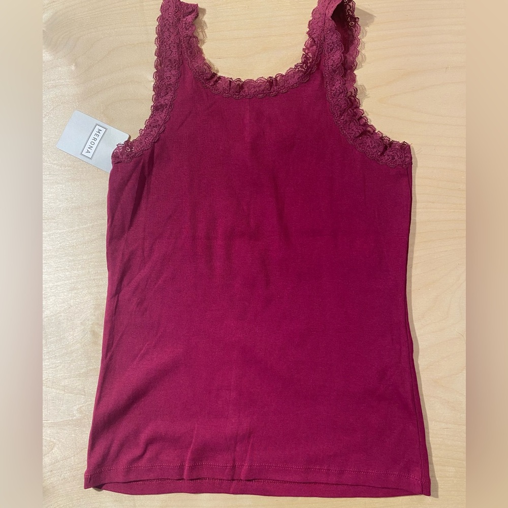 Merona Women's Lace-Trim Tank Top - Burgundy Medium (QQ) - Picture 6 of 7